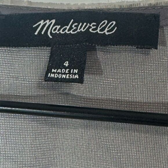 Madewell Crushed Velvet Button-Front Top Sz 4 Gray Puff Sleeve Cottagecore - Picture 5 of 7